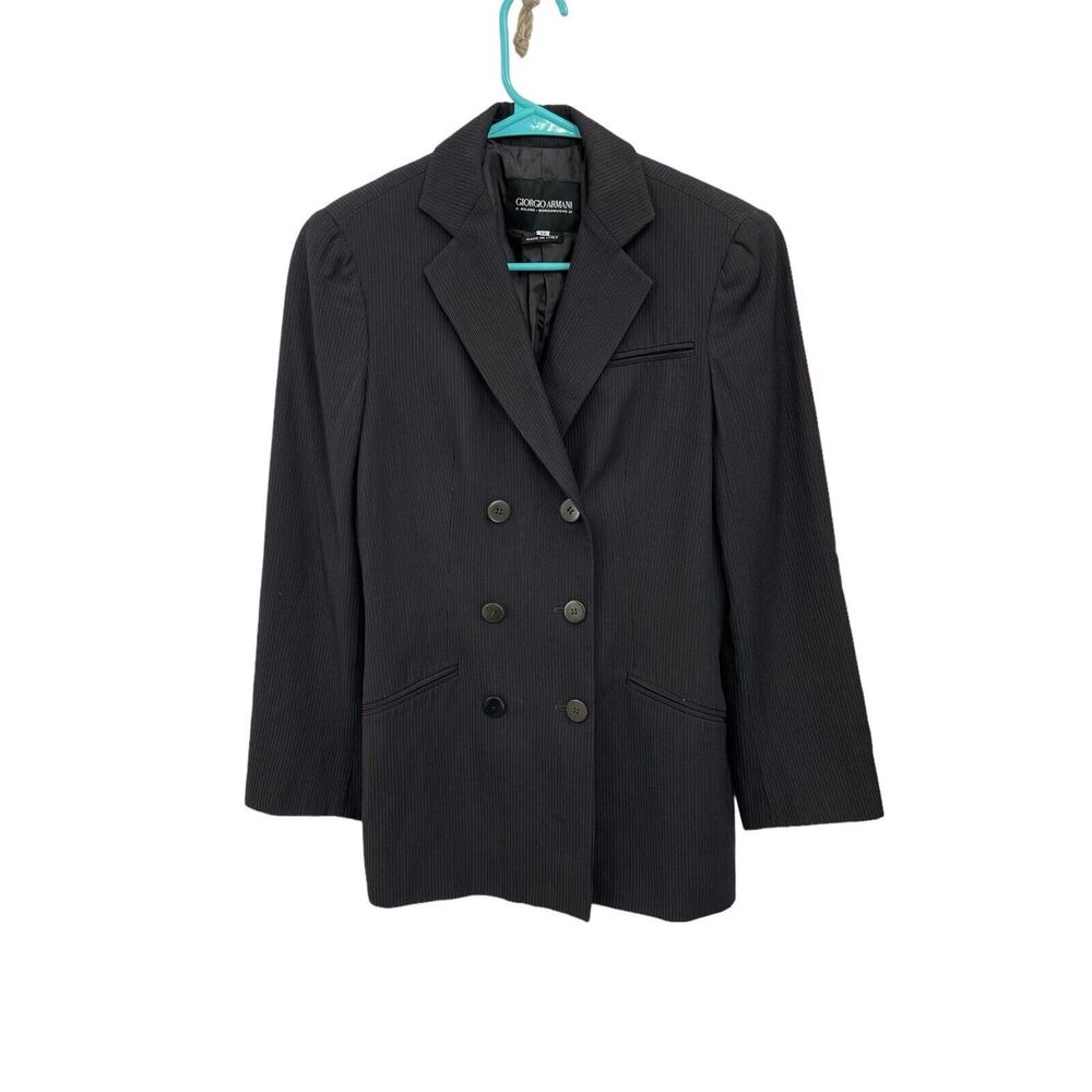 Vintage Giorgio Armani Blazer Double Breasted Black Pinstripe Women’s Size 36